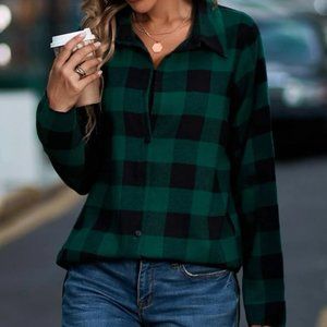 NWOT Plaid Flannel Button Down High Low Shirt | Medium, Green
